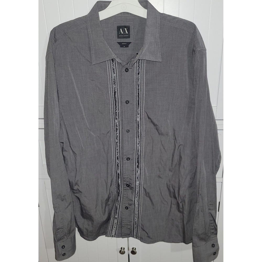 AX Armani Exchange Mens Slim Fit Button Down Shirt Gray XL‎ Embellished